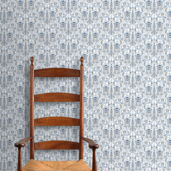 Tete-a-Tete Wallpaper Blue with Curly Rocker