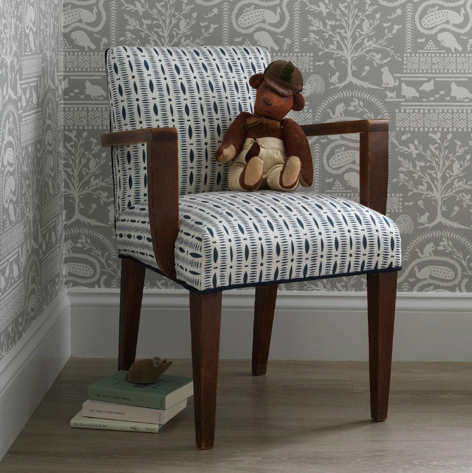 Cutwork Stripe Textile on Chair with Bear